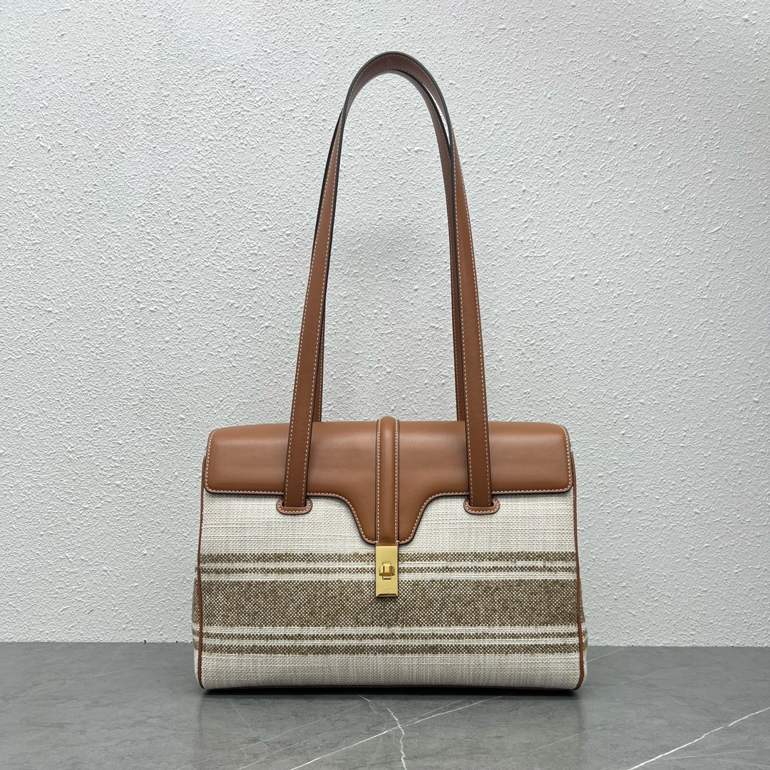 Celine Medium Soft 16 Canvas And Smooth Calfskin Handbag Shoulder Bag Tan 195543